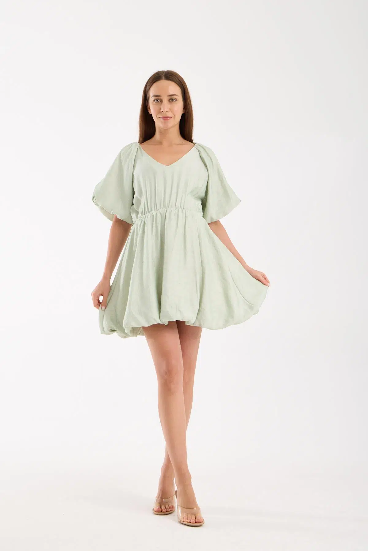 IŞŞIL 100046-Balon Etek Simli Hamile Giyim Tunik - Bej