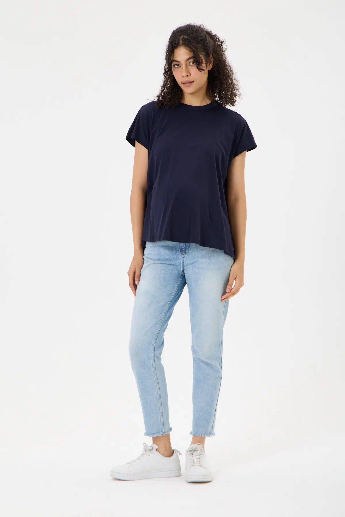 IŞŞIL 240008-Pamuk OverSize Hamile T-Shirt - Lacivert