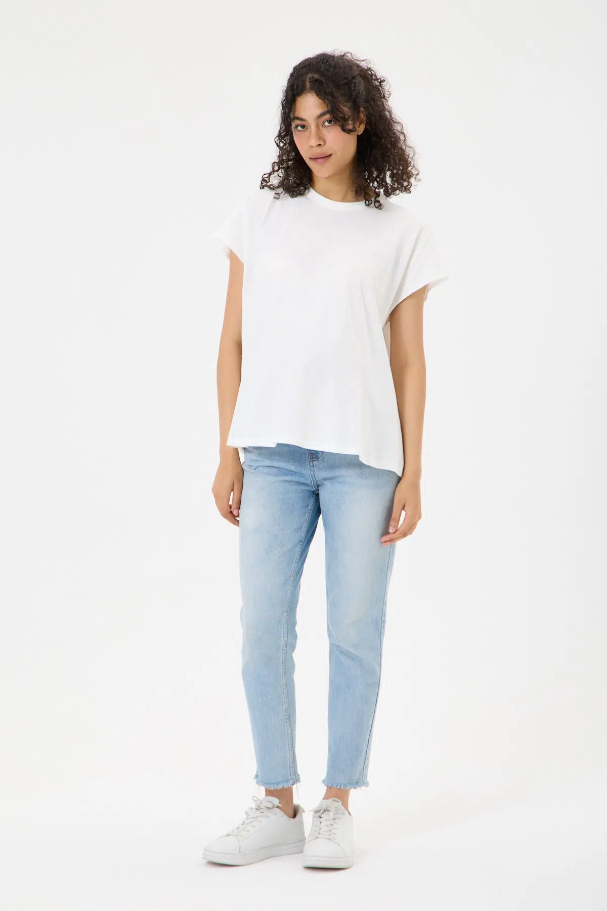 IŞŞIL 240008-Pamuk OverSize Hamile T-Shirt - Beyaz