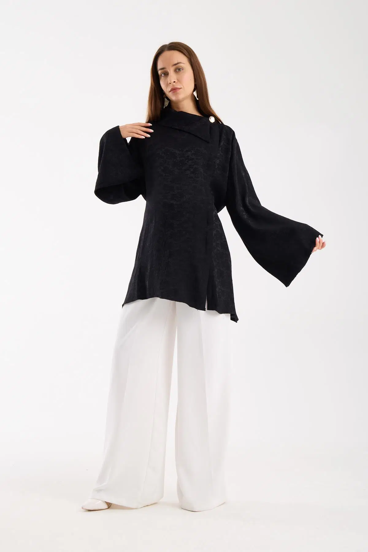 IŞŞIL 50907-Degaje Yaka Emzirmeli Hamile Giyim Bluz-Tunik - Siyah