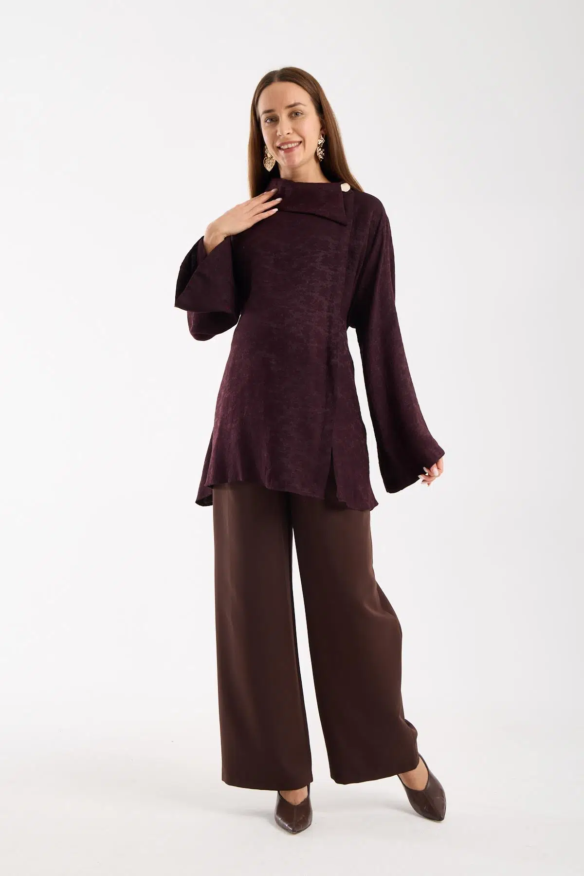 IŞŞIL 50907-Degaje Yaka Emzirmeli Hamile Giyim Bluz-Tunik - Bordo