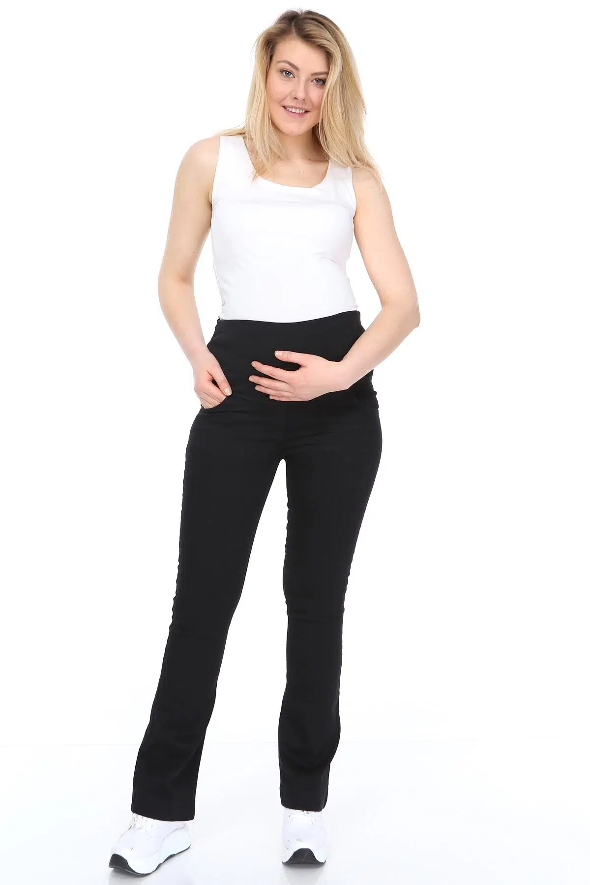 IŞŞIL 615-Hamile Karın Bandlı Lycra İspanyol Paça Kot Pantolon - Siyah