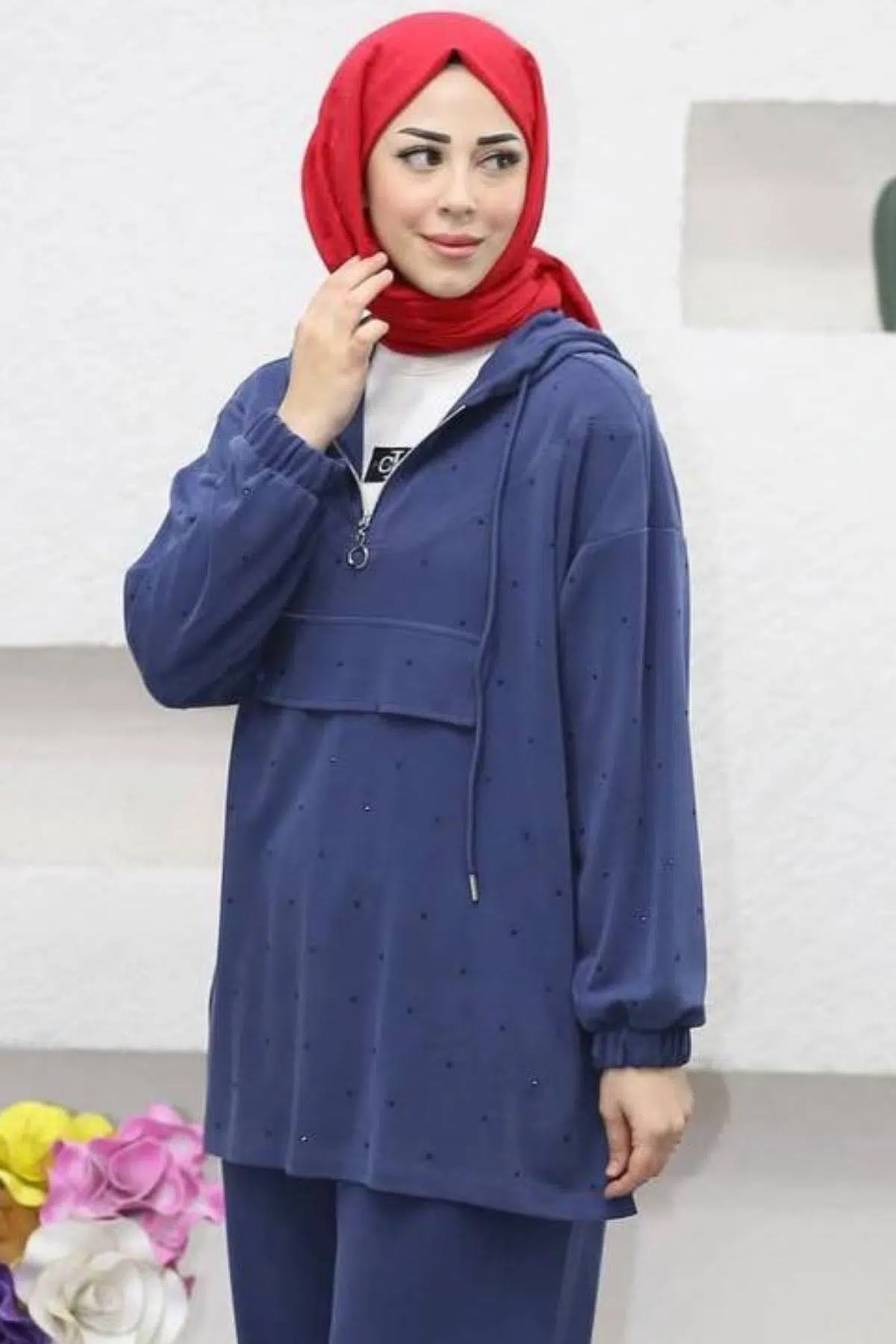 IŞŞIL 7984-Yumuşak Doku Lycra Penye Taşlı Hamile Eşofman Takım - S